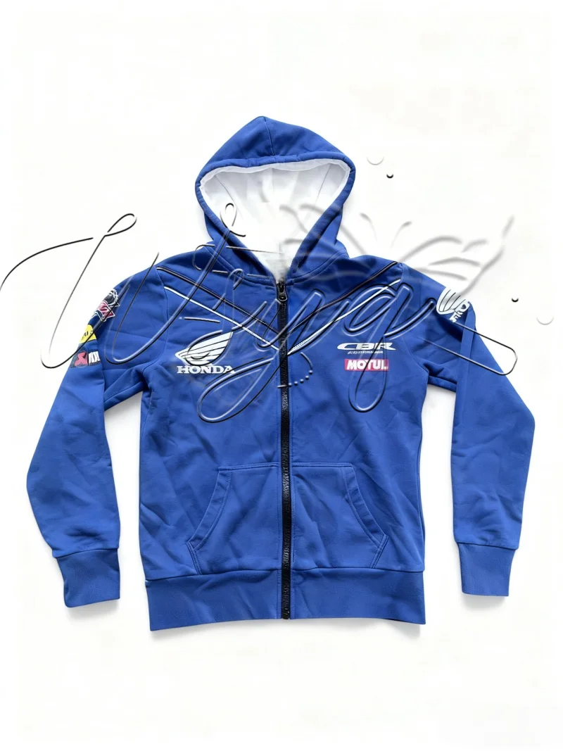 هوندا الساخن بيع الكلاسيكية الأزرق سلسلة الخريف الشتاء سستة مقنعين البلوز ركوب سميكة يندبروف ودافئة للرجال والنساء #1