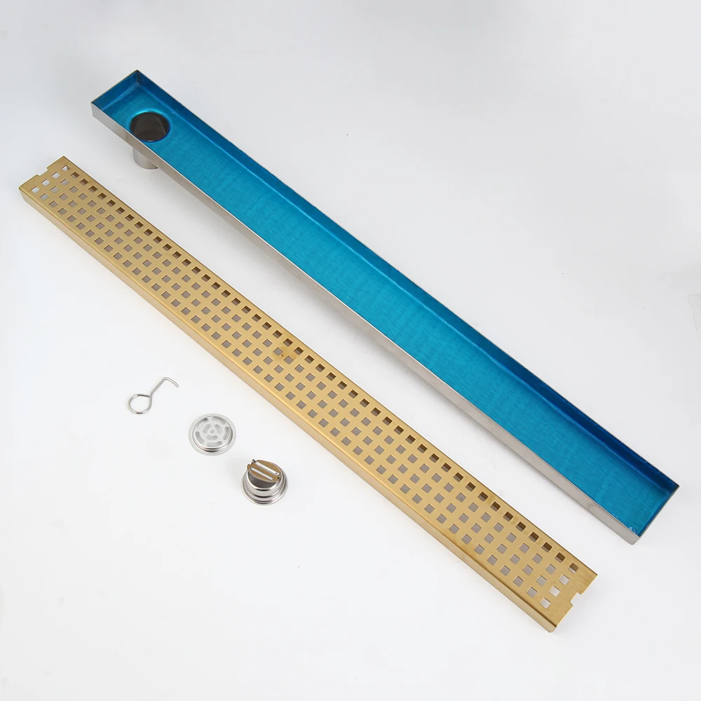 Imagem -03 - Monited Ouro Chapeado Banheiro Drenos Retângulo tipo 304 Banheiro Linear Chuveiro Dreno de Assoalho Srainer 700 mm x 65 mm Aço Inoxidável