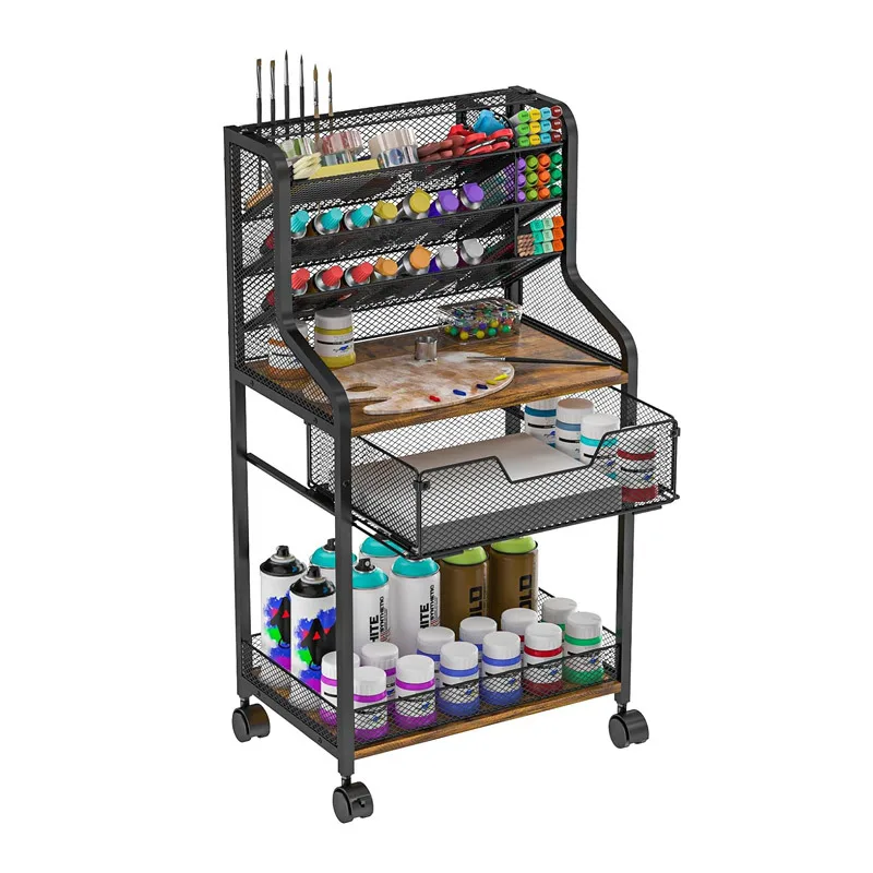 

trolley rack can be pulled mobile crafts rack paint brush painting tool multi-layer