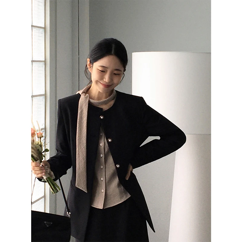MEXZT Elegant Blazer Women Fashion Black Suit Business Jacket Office Ladies Korean Commute Coat Autumn Pearl Buttons Outerwears