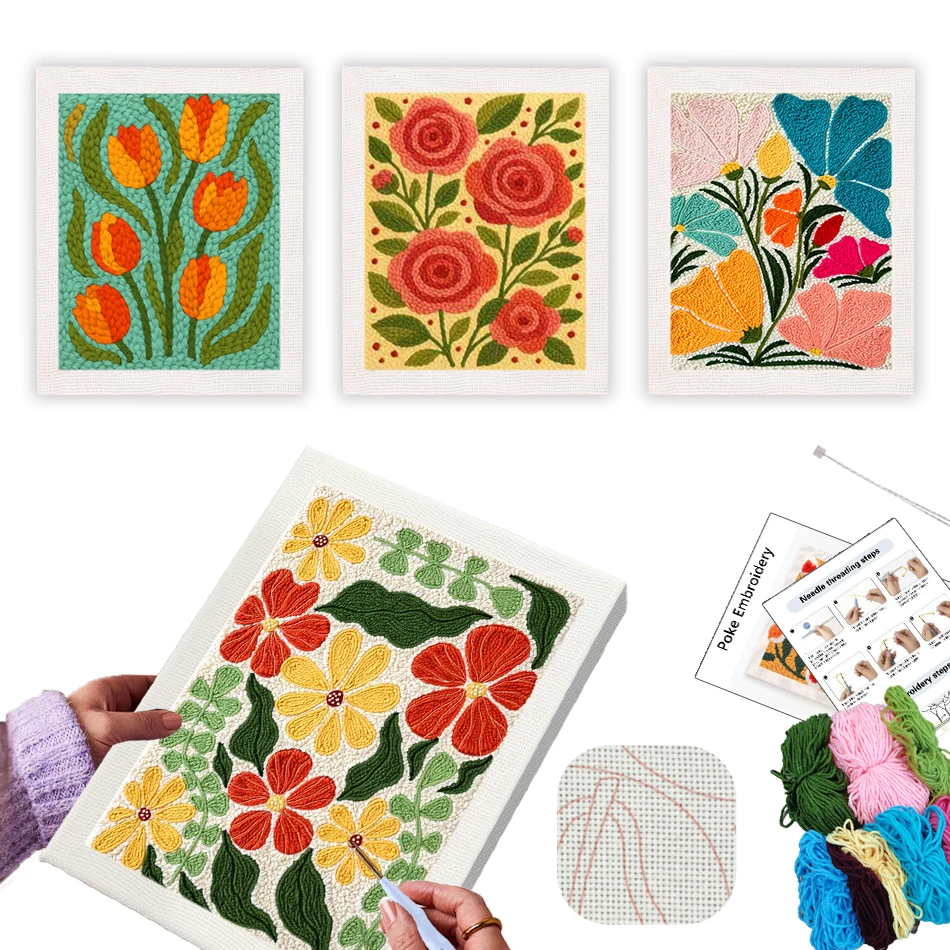 

GATYZTORY punch needle embroidery frame 25x30cm flowers Sewing accessories Yarn Cross stitch kits Diy Set Craft Gift Home Decor