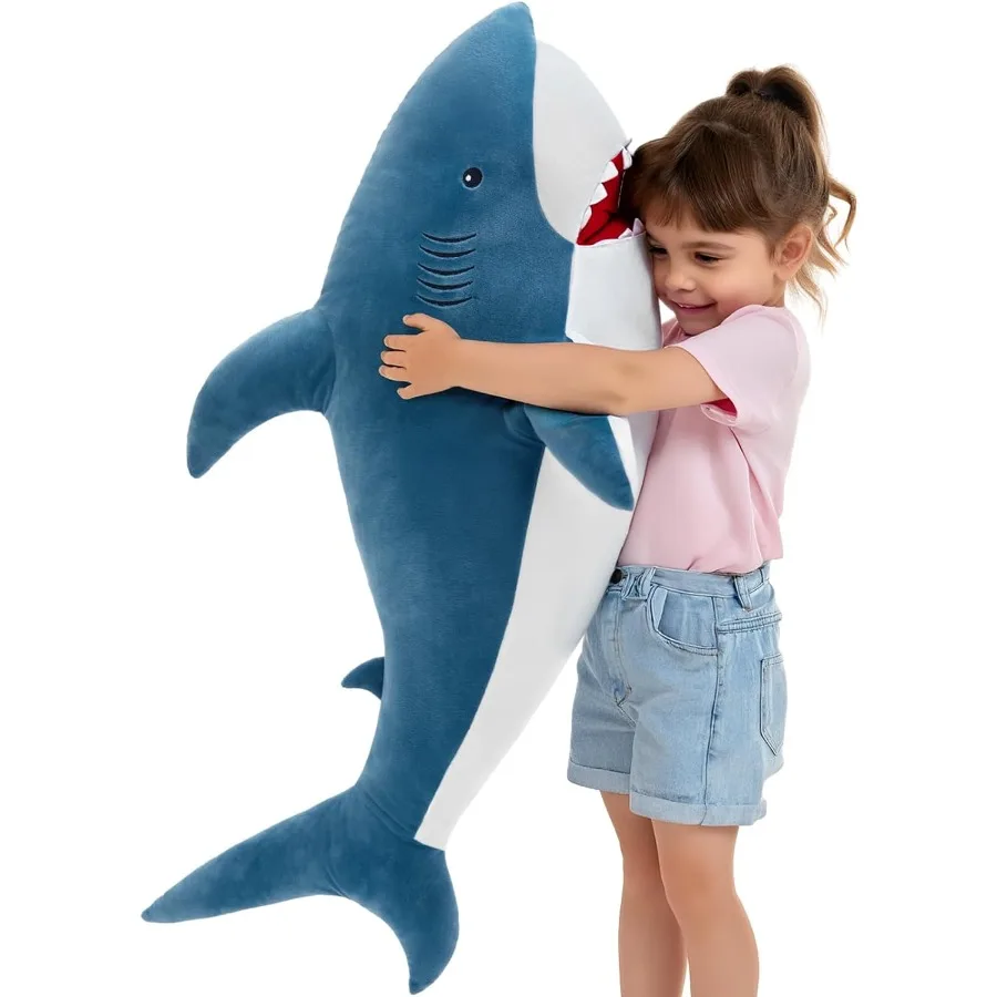 39 Zoll riesiges blaues gefülltes Hai-Plüschtier für und Freundin, weiches Kissen, Geschenk mit niedlichem Design