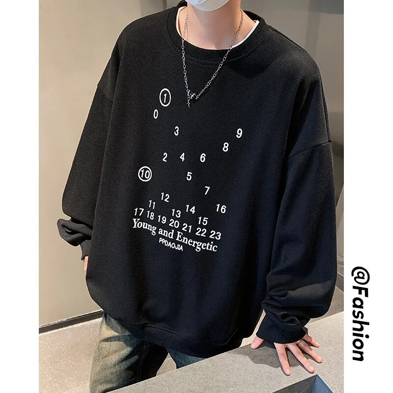 2025 Spring New Alphanumeric Printed Youth Trendy Round Neck Hoodie