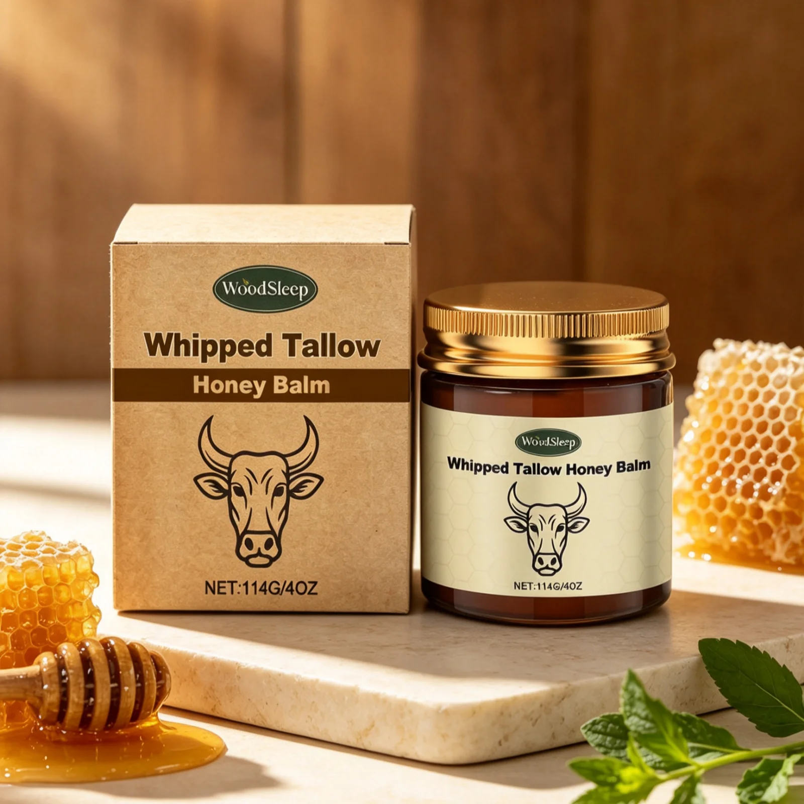 WoodSleep Tallow Honey Balm Deeply Hydrating Skin Non Sticky Smooth Lightweight Long Lasting Moisturizing Natural Body Balm 114g