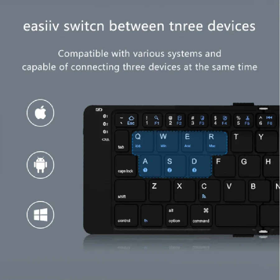 Imagem -02 - Koyo-teclado Recarregável Dobrável sem Fio Bluetooth 5.1 Sincronização de até Dispositivos Windows Android Ios Tablet Telefone