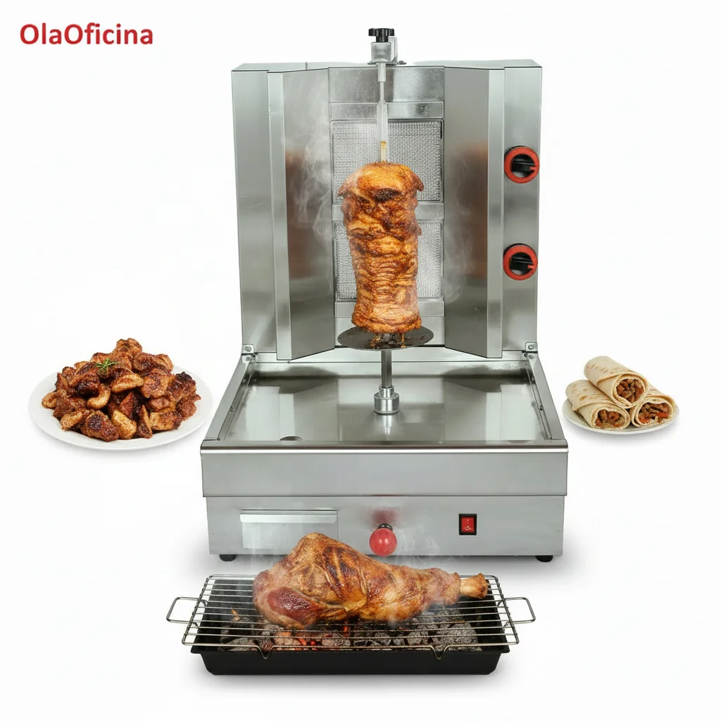 Commercial Gas Shawarma Grill Machine 2 Head LPG Kebab Vertical Rotisserie 9KW Stainless Steel For Restaurant Use