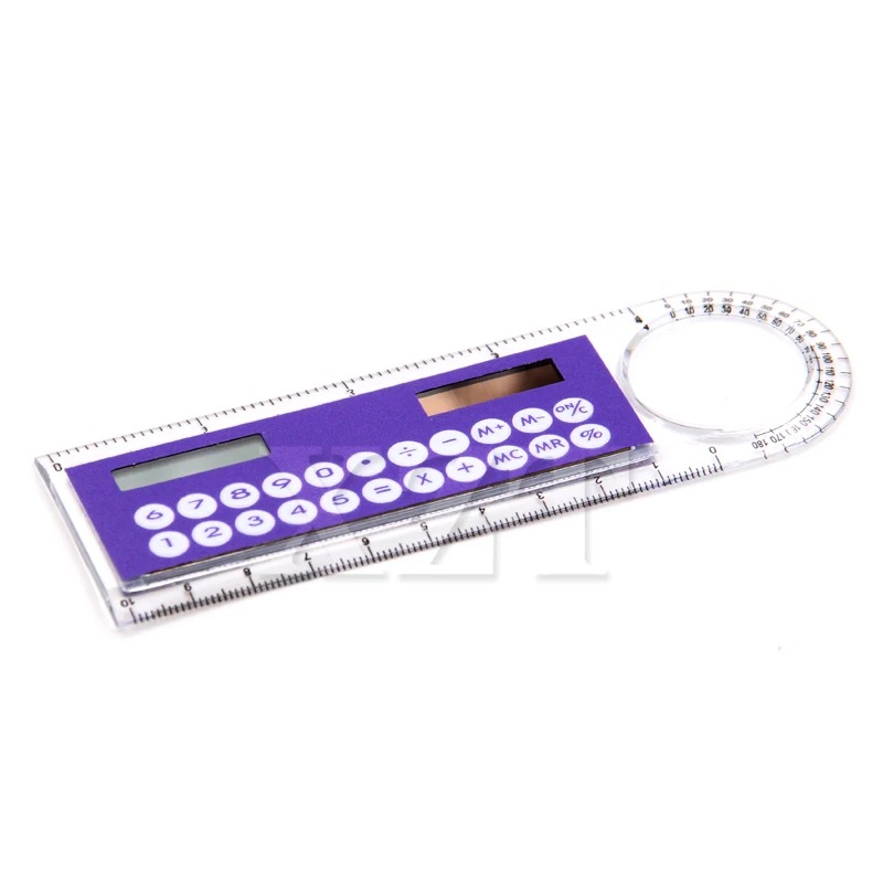 Hoge Kwaliteit 1Pcs Solar Mini Rekenmachine Vergrootglas Multifunctionele 10Cm Ultra-Dunne Transparante Liniaal Calculadora Kantoorbenodigdheden