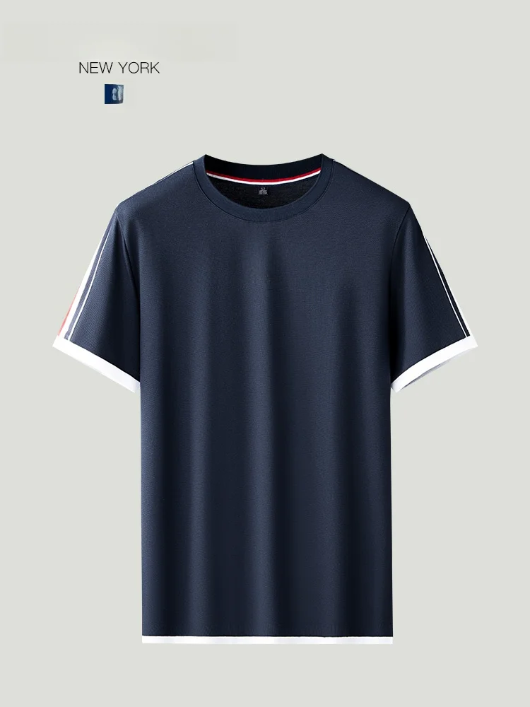 

Мужская футболка из длинноворсового хлопка с коротким рукавом, летняя, в стиле колор-блок, высокого качества, с круглым вырезом, другие/прочее