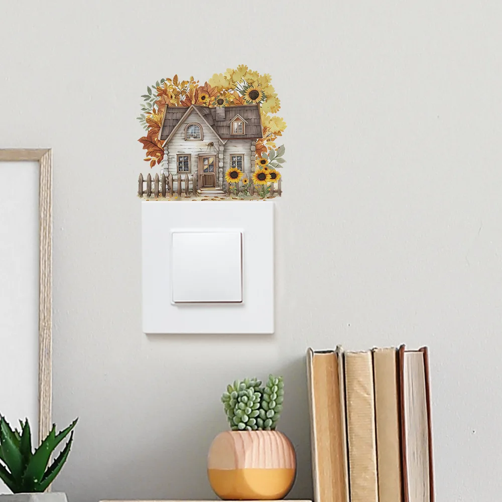 1PCS Romantic Beautiful Sunflower House Children's Room Bedroom Home Decoration Switch Wall Stickers view 4