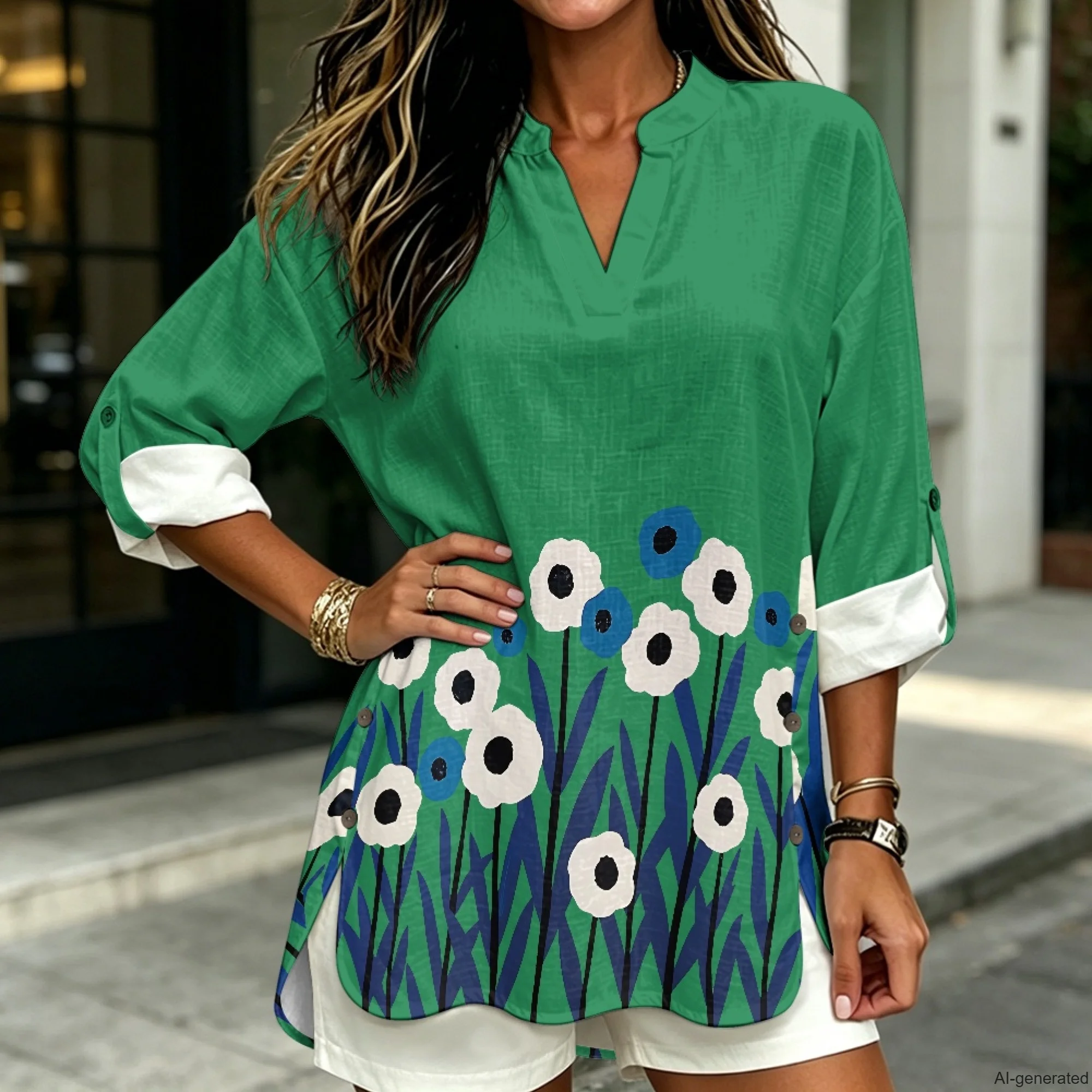 INSTANTARTS Roupas Feminina Women's Linen V-neck Shirt Flower Shirt for Women Blusas Elegantes De Mujer Tendencia 2026 S-3XL