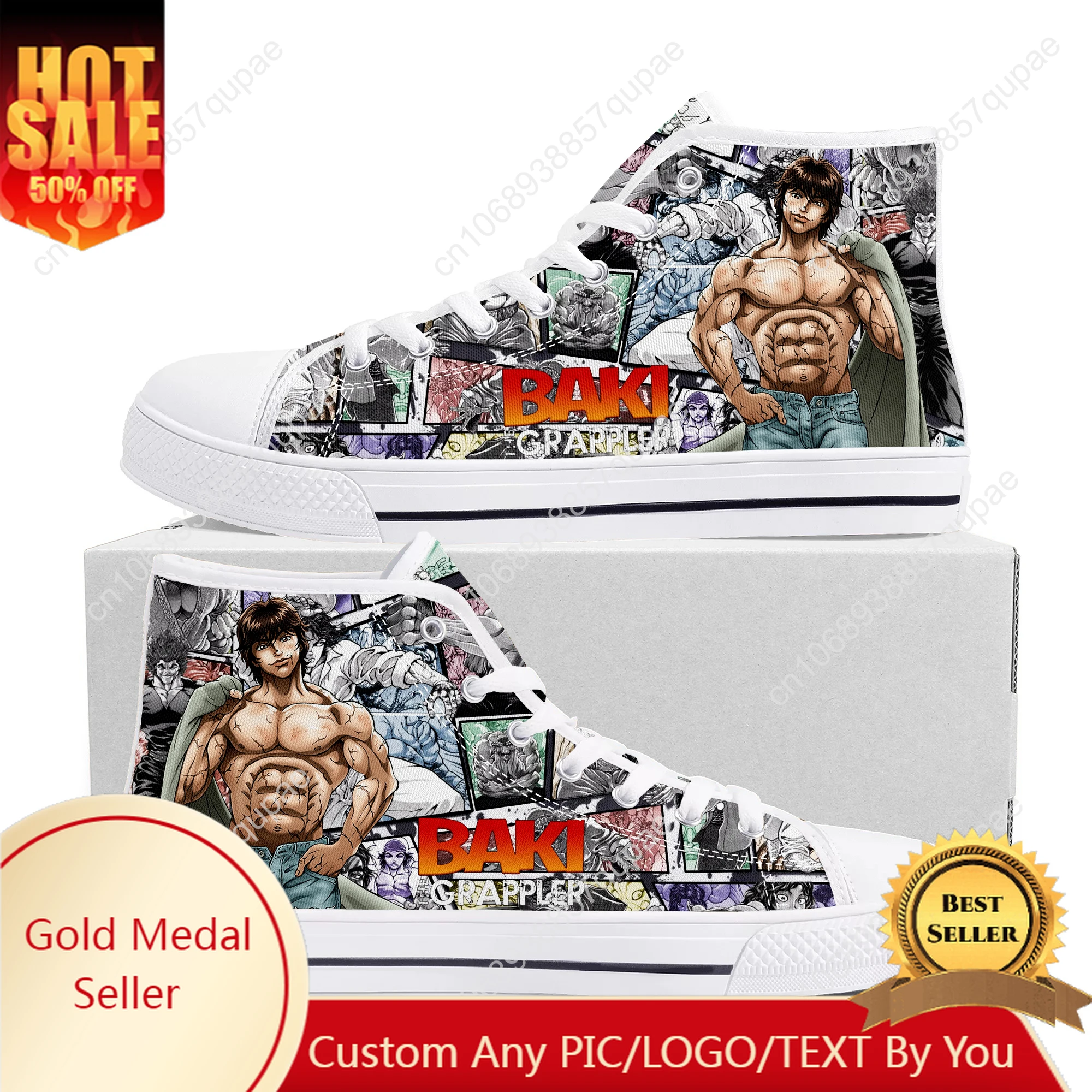 

Baki The Grappler Hanma Baki High Top High Quality Sneakers Mens Womens Canvas Sneaker Custom Made Shoes Customize DIY Shoe