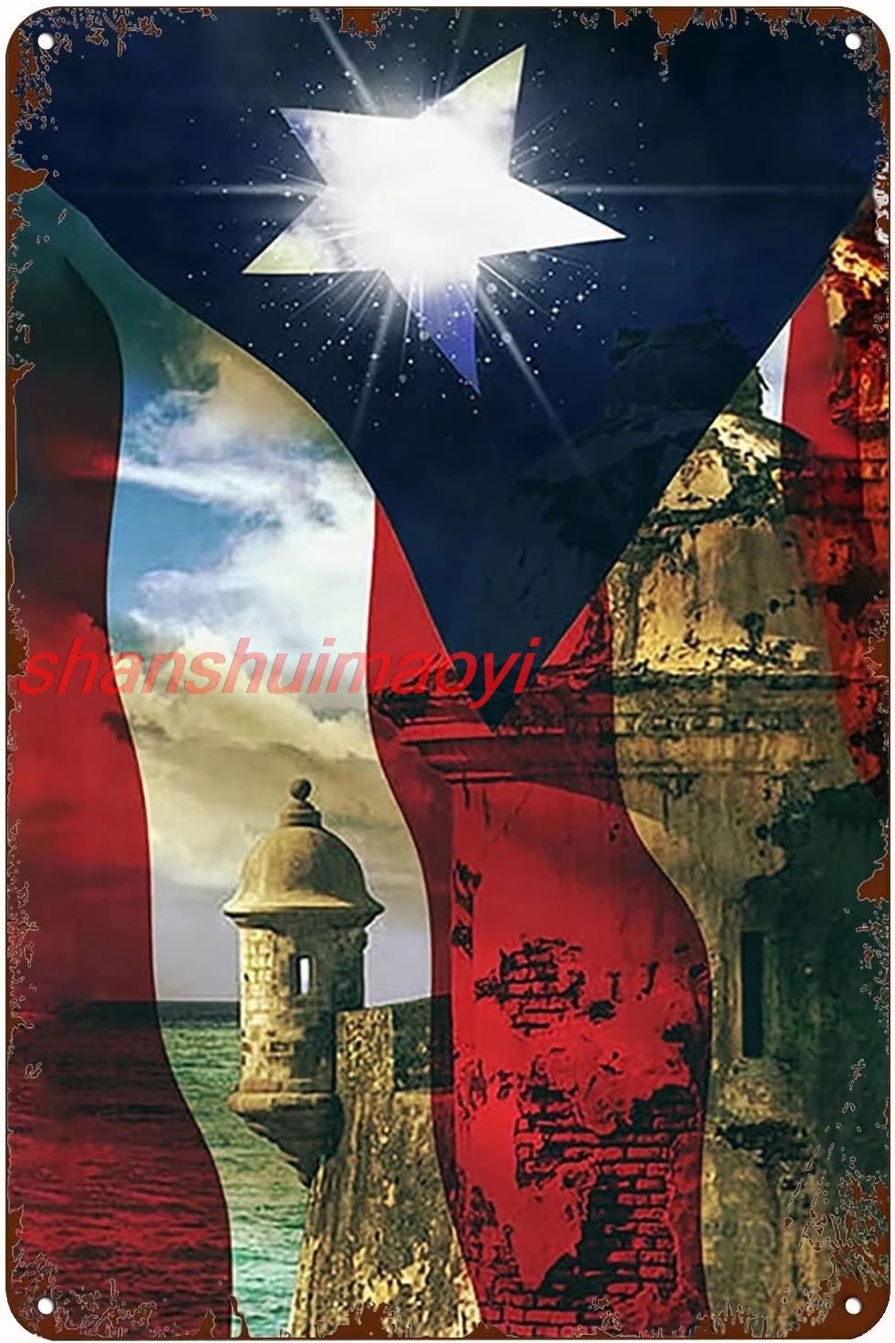 Retro Metal Tin Sign - Vintage Art Poster Plaque,Puerto Rico Flags,Wall-Art for Bathroom Living-Room and Office Decor Moder sign