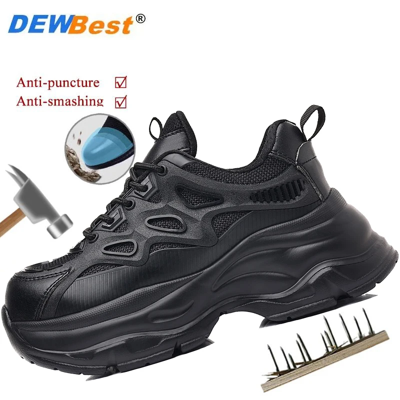 

New lightweight women's anti smashing and anti piercing 5cm height increase mesh face breathable and safe work shoes with straps