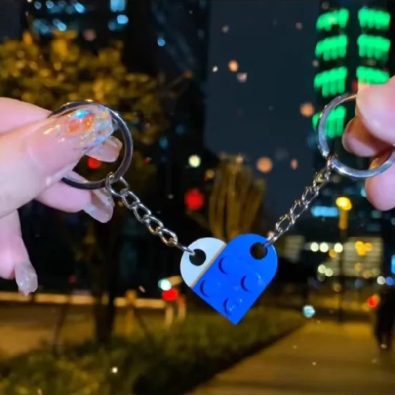 Fun Couple Building Block Heart-shaped Keychain 2-in-1 Detachable