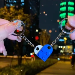 Fun Couple Building Block Heart-shaped Keychain 2-in-1 Detachable