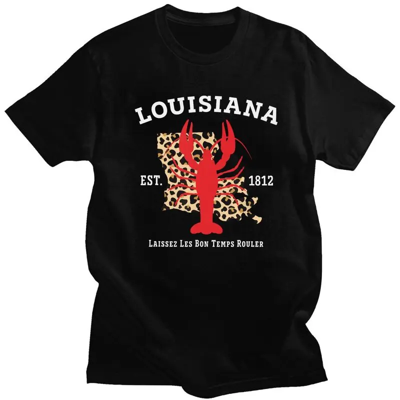 

Louisiana Est 1812 Crawfish Leopard T Shirt Men Women Short Sleeve Casual Tee Shirt Streetwear Summer Pure Cotton Camisetas