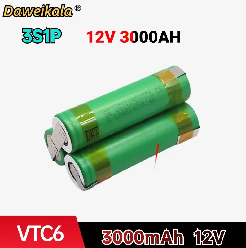 3S1P 12.6v Battery 12V US18650 VTC6 Battery 3000mAh 30amps for 12.6v Screwdriver Battery Weld Soldering Strip  Pack (customize)