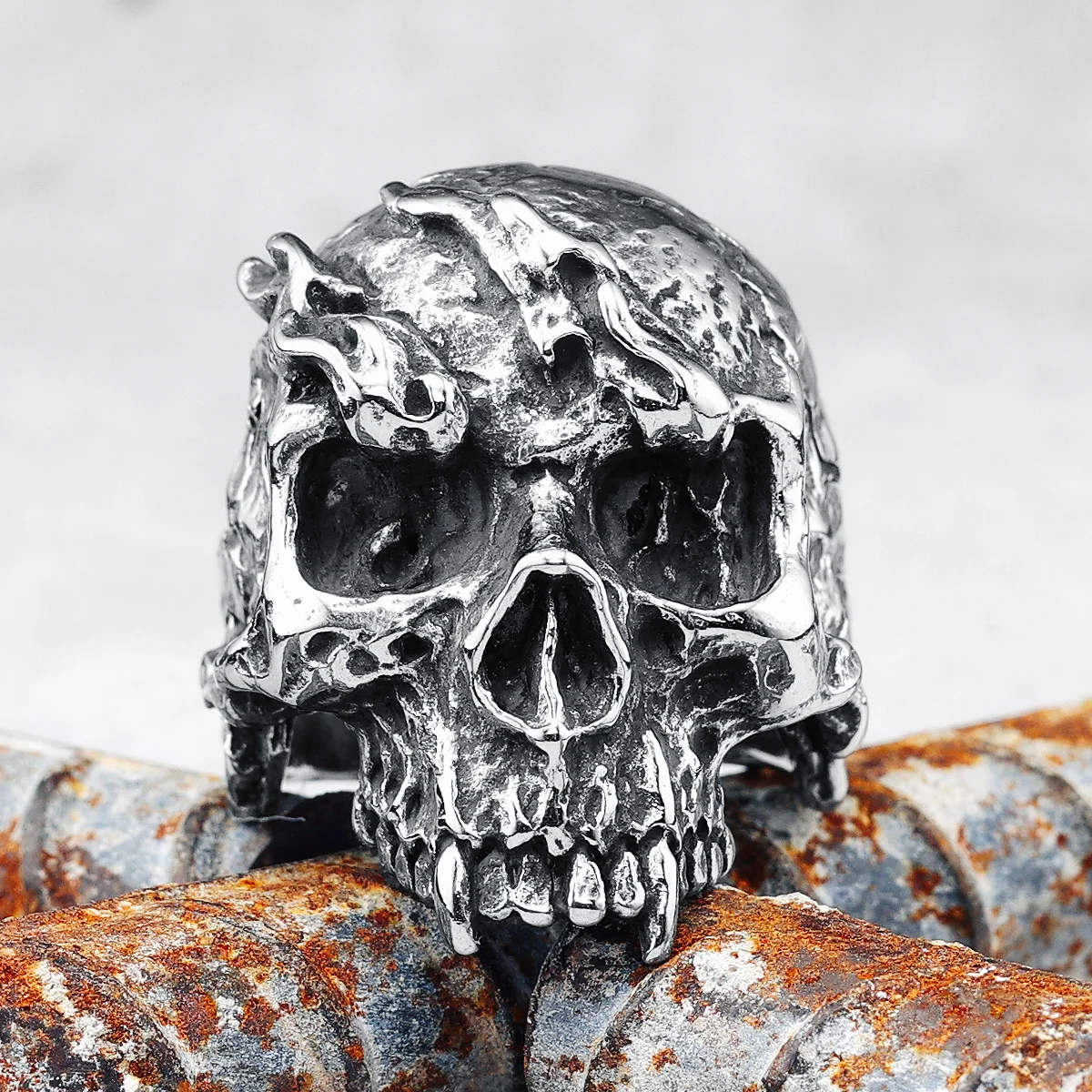 Flame Skull Men Rings 316L Stainless Steel Skeleton Blaze Rock Punk Gothic HipHop for Biker Male Boyfriend Jewelry Creative Gift