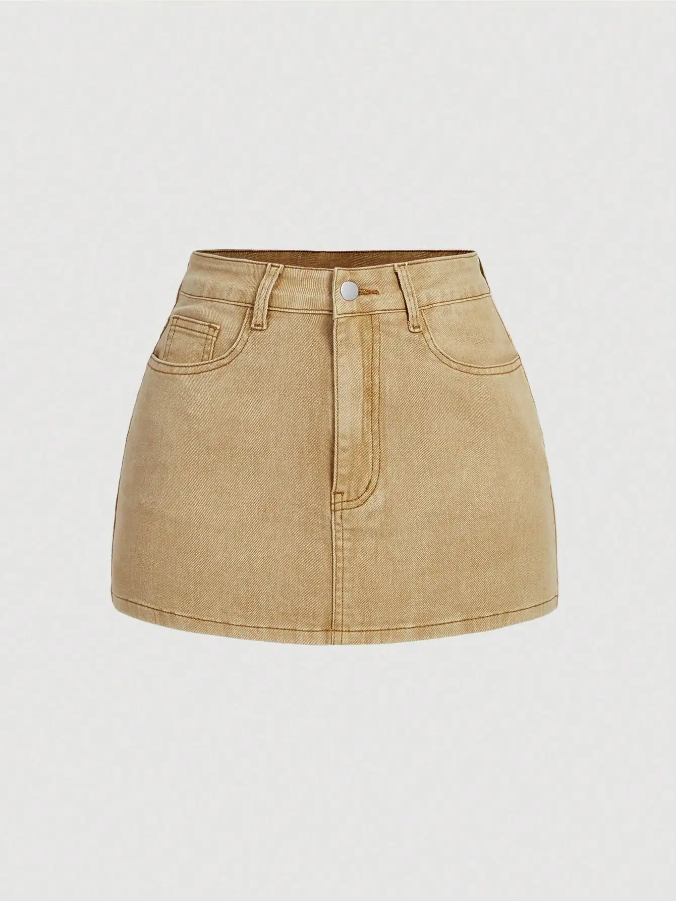 Women's High-Waisted Denim Mini Skirt with Ribbon-Tie Back Pockets