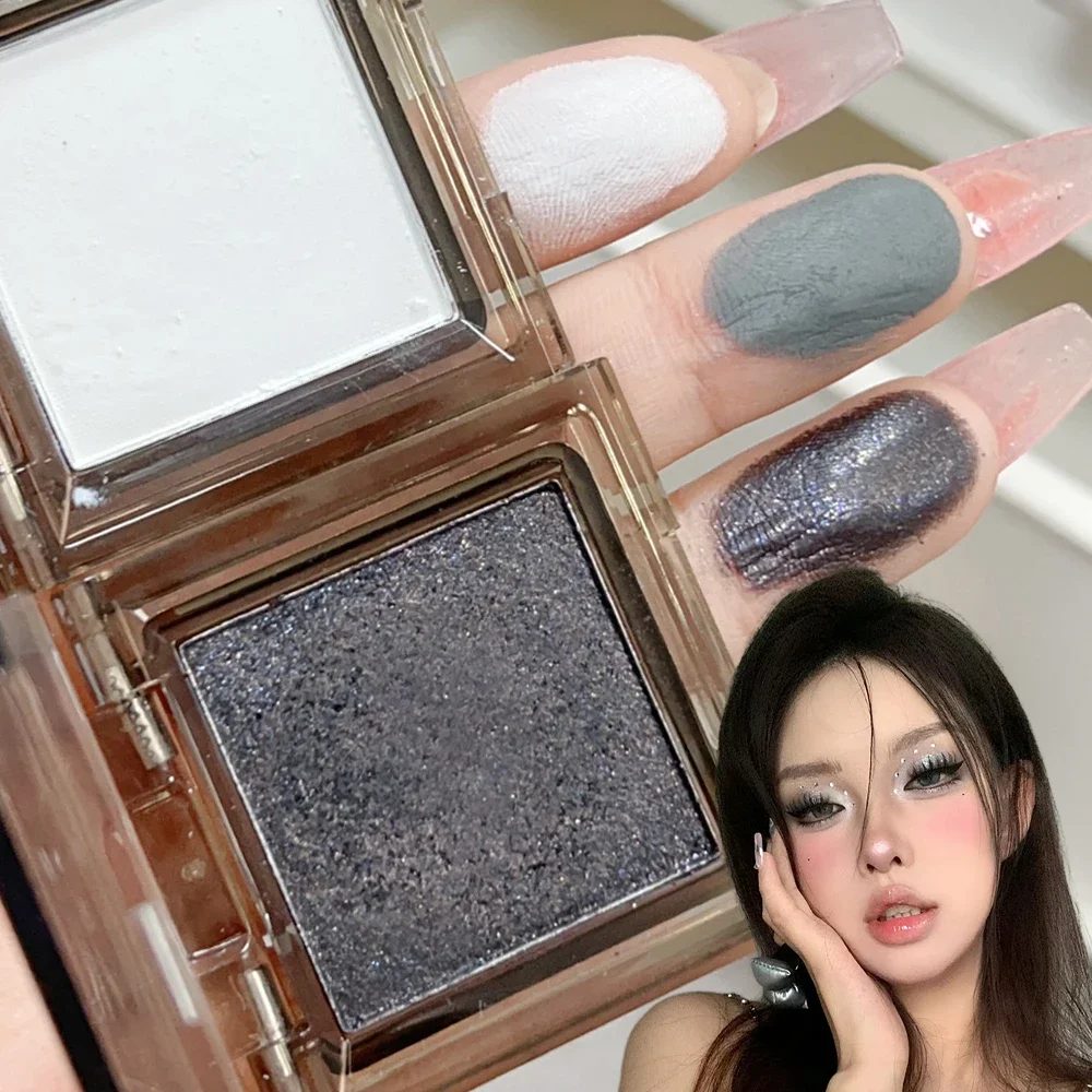 Paleta de sombra de ojos monocromática impermeable, maquillaje de ojos duradero negro ahumado, resaltador de brillo Natural, sombra de ojos blanca mate, Mujeres