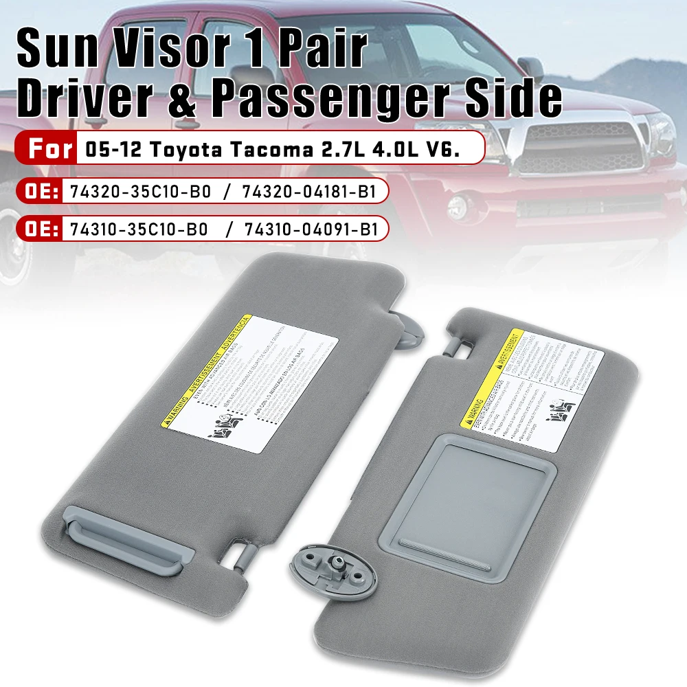 Right Left Gray Car Driver Sun Visor Sunshade for Toyota Tacoma 2005 2006 2007 2008 2009 2010 2011 2012 W/O Light 74320-04181-B1