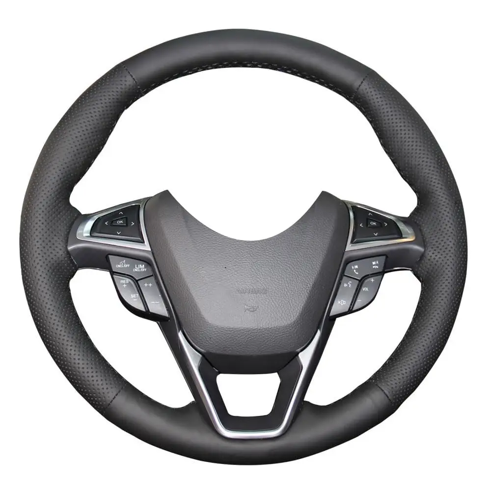 

Genuine Leather Steering Wheel Cover For Ford Fusion 2013-2020 Edge 2015-2020 Black 15 Inch