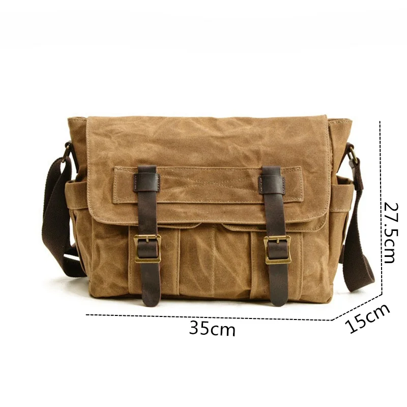 Nesitu High Quality Vinage A4 Green Grey Black Khaki Oil Wax Canvas Genuine Leather Women Men Shoulder Messenger Bag M43747 view 5