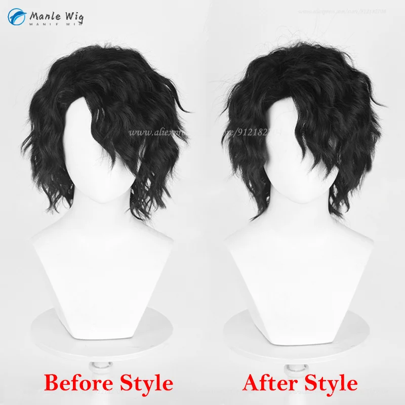 Sakusa Kiyoomi Cosplay Wig Wave Black 35cm Short Wigs Heat Resistant Synthetic Hair Halloween Party Wig + Wig Cap