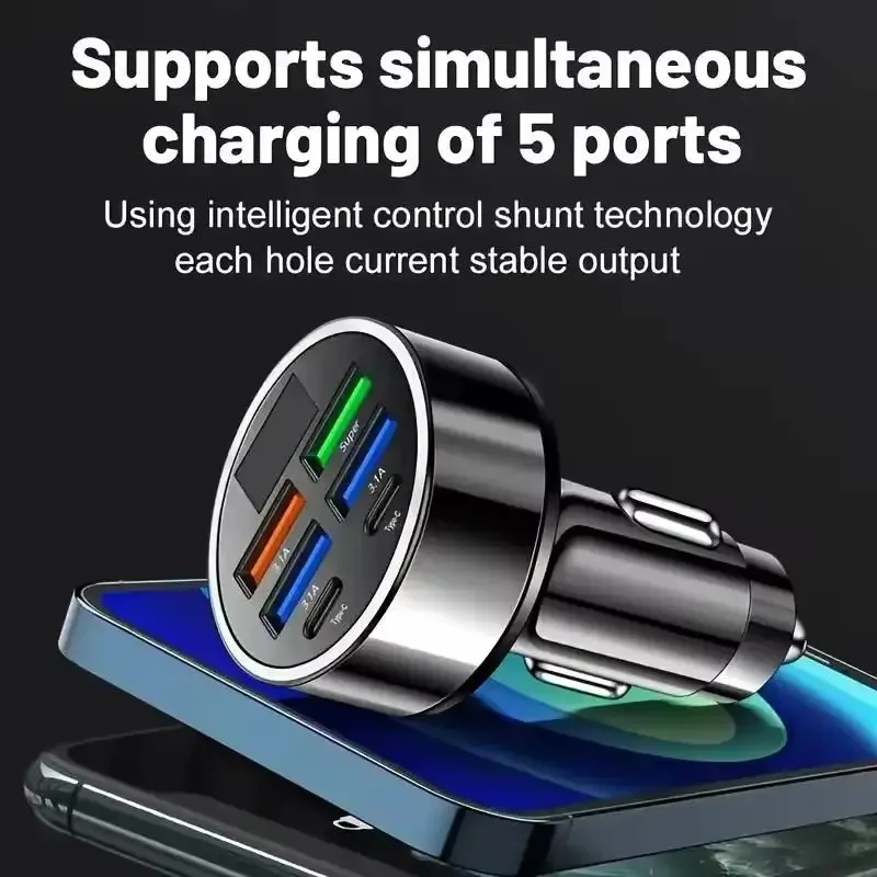 300W PD Car Charger QC3.1 Fast Charge 4USB+2PD Ports Car Cigarette Lighter Plug Car Charger Flash Charge with Digital Display