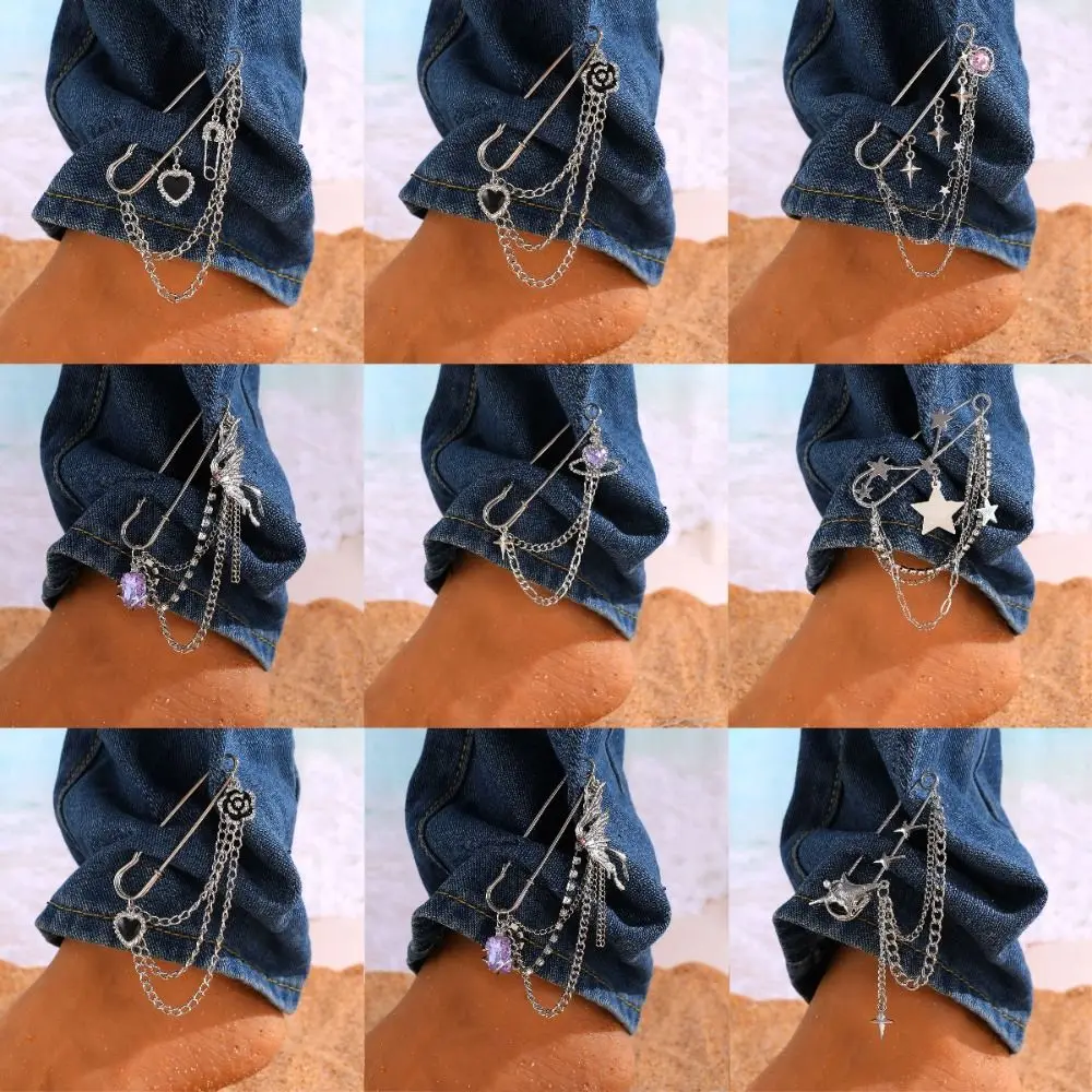 Metal Chain Chain Pendant Brooches Adjustable Detachable Tassel Chain Pin Retro Style Butterfly Design Collar Brooch