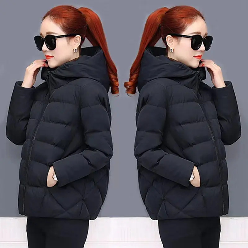 New Black Fashion Puffer Coats Winter Hooded Cotton Coat Loose Jackets Women Short Down Cotton Jacket Casual Female Outwear