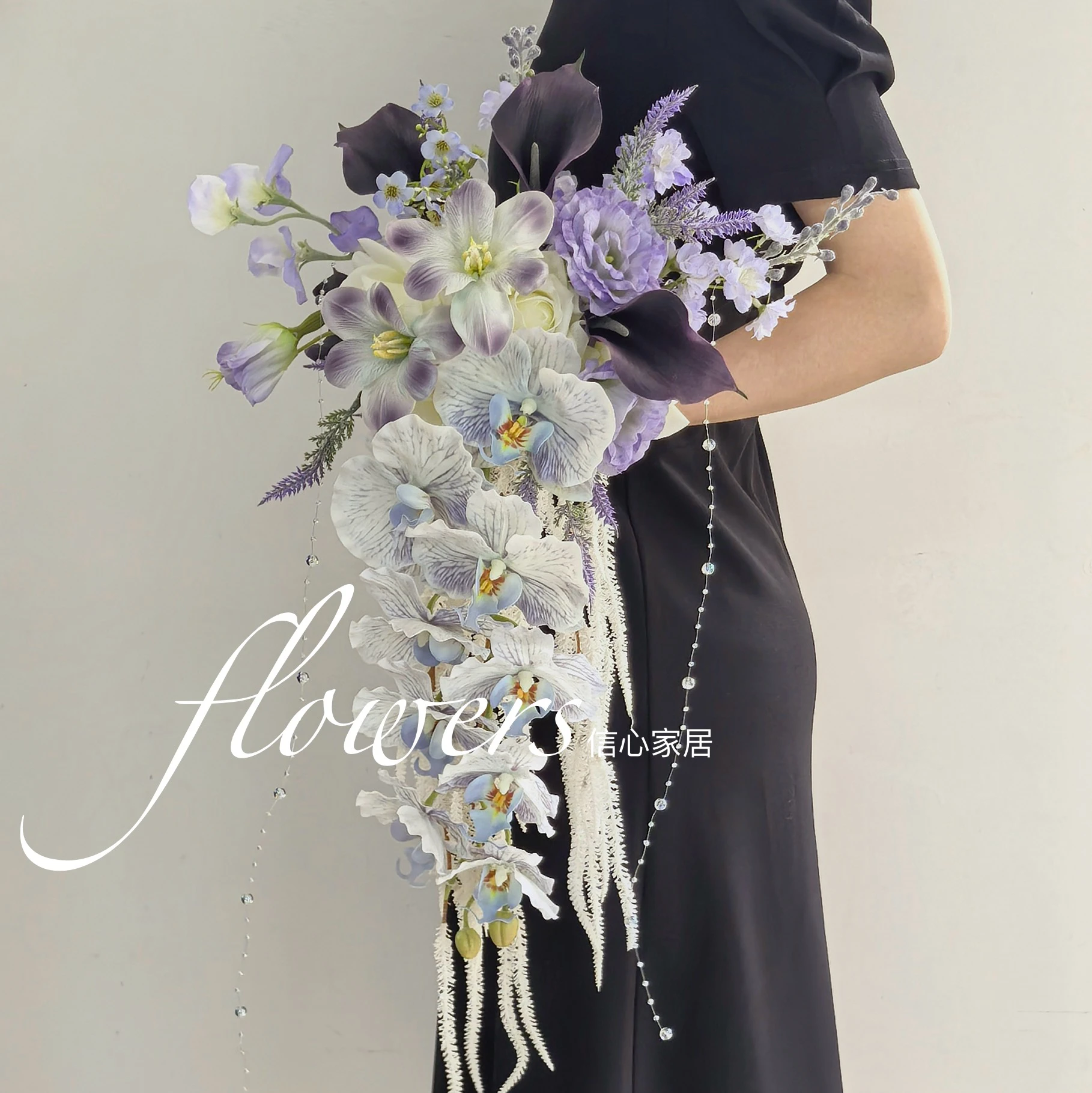 Paars en zwart waterval handboeket gesimuleerde bloem bruid bruiloft registratie boeket outdoor bruiloft fotografie rekwisieten fa