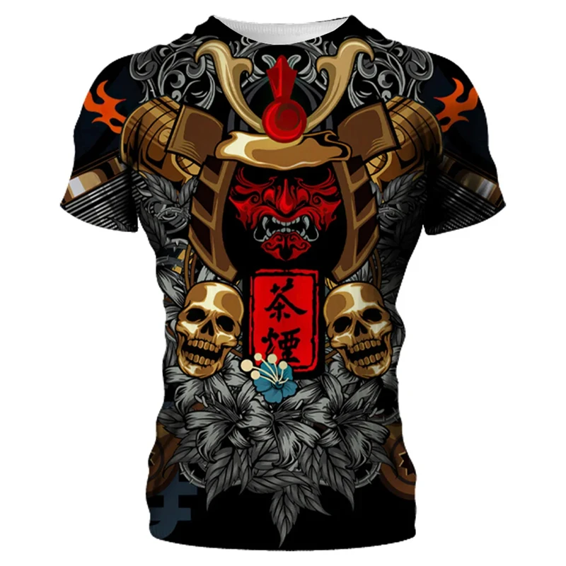 New Fashion Samurai Mask Graphic T-shirts For Men Harajuku Streetwear 3d Print Short Sleeve Round Neck Male T Shirt y2k Tops