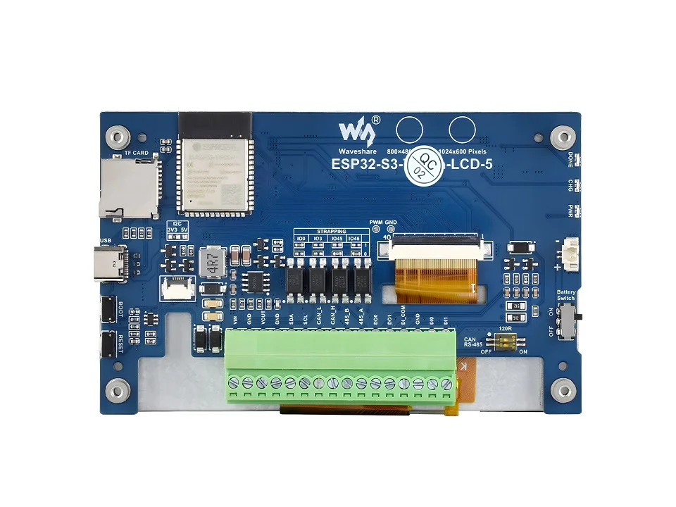 ESP32-S3-LCD-5, geen aanraakfunctie, 240 MHz, ondersteunt WiFi/Bluetooth, ondersteunt WiFi/Bluetooth, opties voor 800×480/1024x600 resolutie