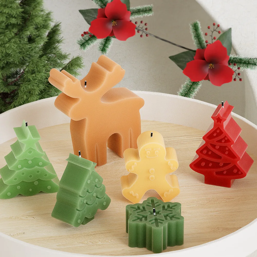 DIY Christmas Candle Silicone Mold Snowflake Reindeer Gingerbread Man Shape Aromatherapy Candle Handmade Mould Gift Xmas Decor
