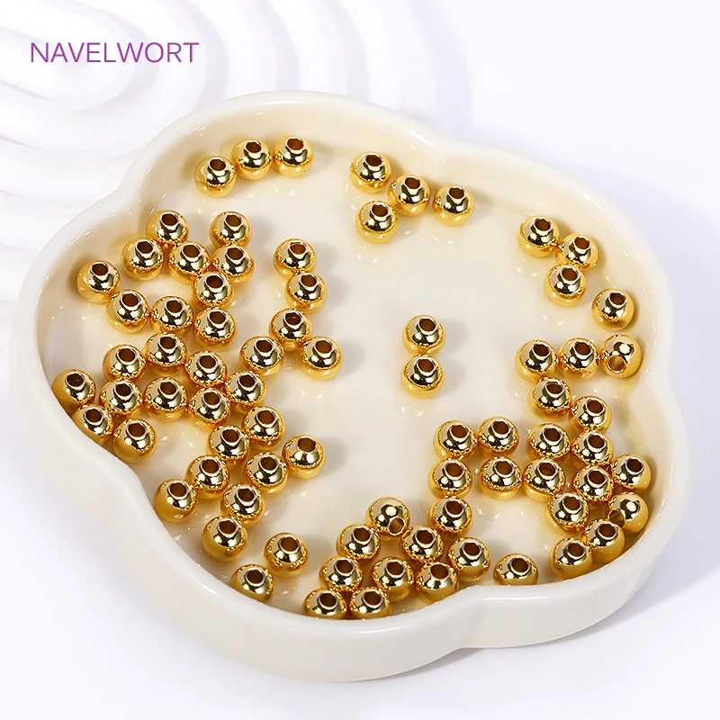 2/2.5/3/4/5/6mm 18K Gold Plated Loose Beads Brass Round Spacer Beads For Bracelet Making Findings,Accessories For Jewelry