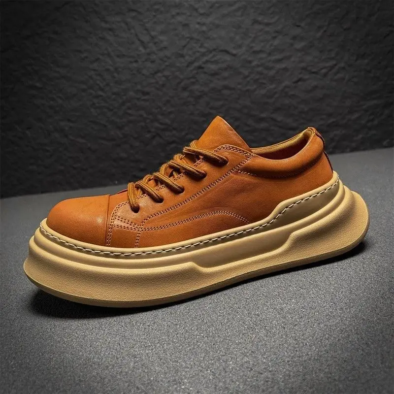 

Мужские кожаные ботинки класса люкс на платформе, весенние, повседневные, для активного отдыха, нескользящие, увеличивающие рост, износостойкие