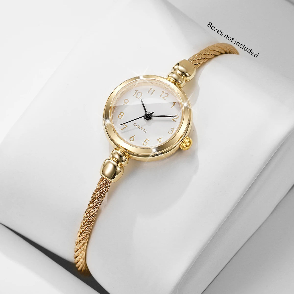 Elegant Women Quartz Watch Small Arabic Dial Gold Twisted Rope Bracelet Bangle Wristwatches Relogio Feminino（Without Box）