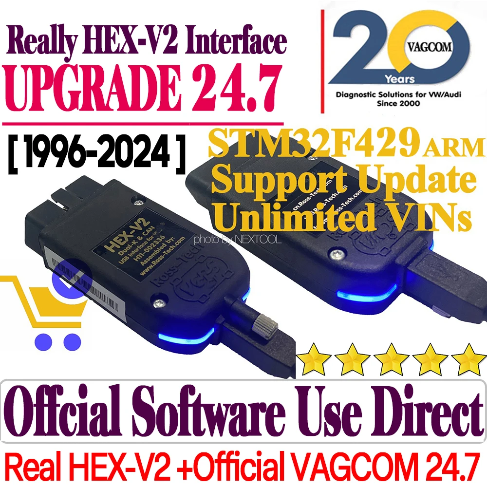 2024 NEWEST V24.7 VAG COM HEX V2 USB Interface SCANNER CABLES FOR VW AUDI Skoda Seat AUTO COM Unlimited Diagnostic VCDS TOOL