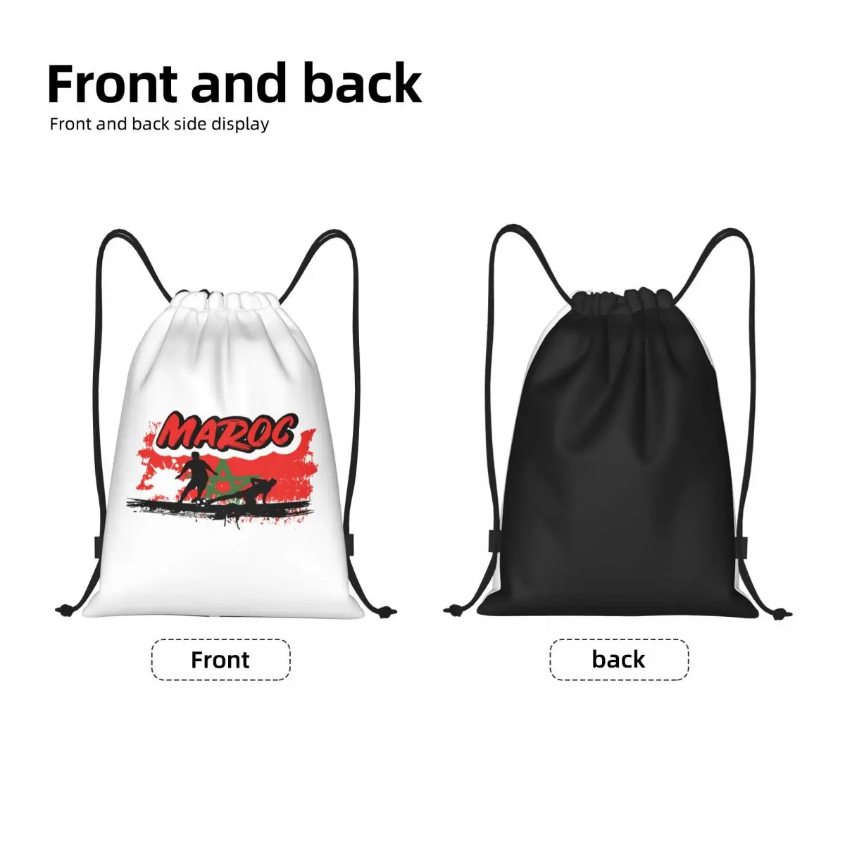 Morocco Soccer Drawstring Backpack Women Men Sport Gym Sackpack Portable Moroccan Football Shopping Bag Sack