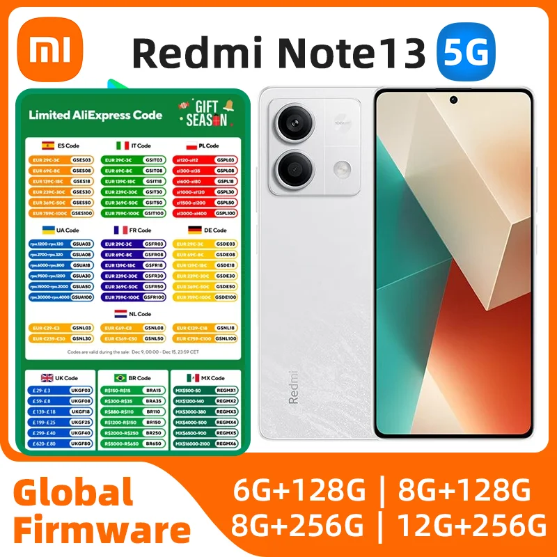 Xiaomi Redmi Note 13 телефон, 256 ГБ, 6080 Гц, 64 мп