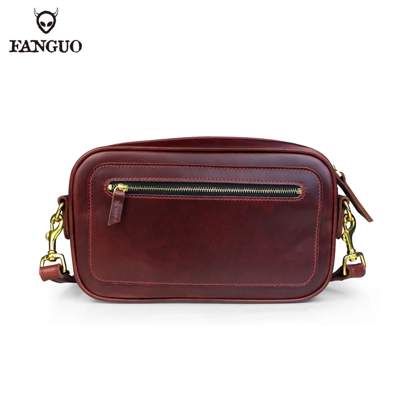 Casual Men's Leather Messenger Bag Genuine Leather Crossbody Shoulder Bag Solid Color Sling Bags For Male