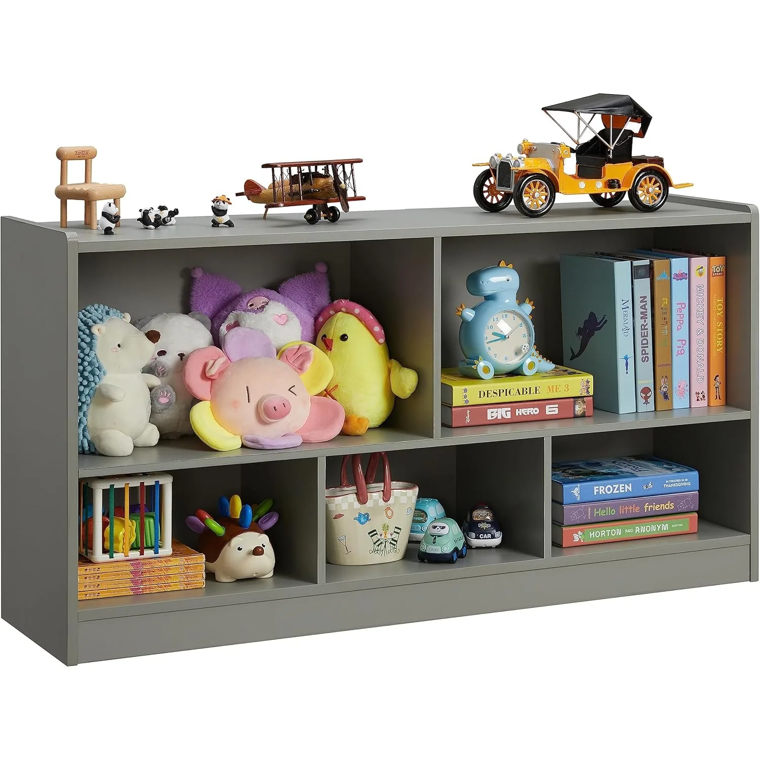 

Toy organization and storage, 5-section children's bookshelf for organizing books and toys, game room, daycare (gray)