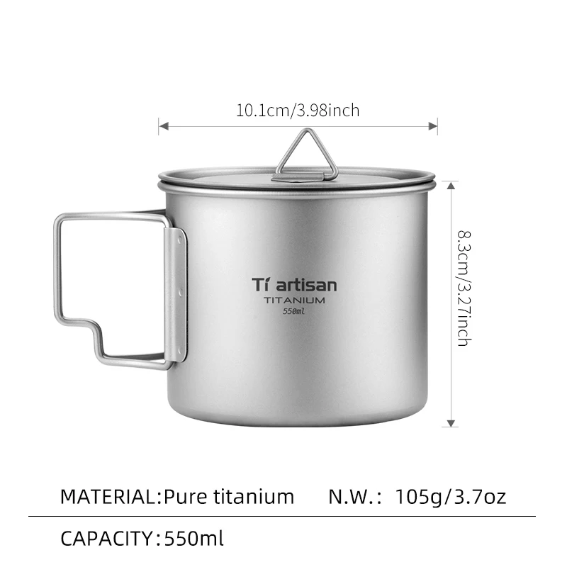 Tiartisan Outdoor Titanium Lichtgewicht Draagbare Thee Koffiekopje Opvouwbare Handgreep Camping Watermok voor Wandelen Reizen