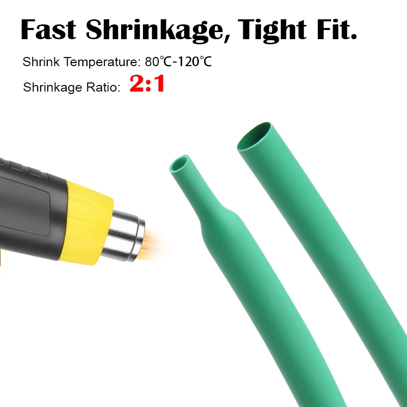 1M-25M 0.6mm~40mm Yellow Green Polyolefin Shrinking Heat Shrink Tube Cable Insulated Sleeve Tubing Wire Connector Protector Wrap