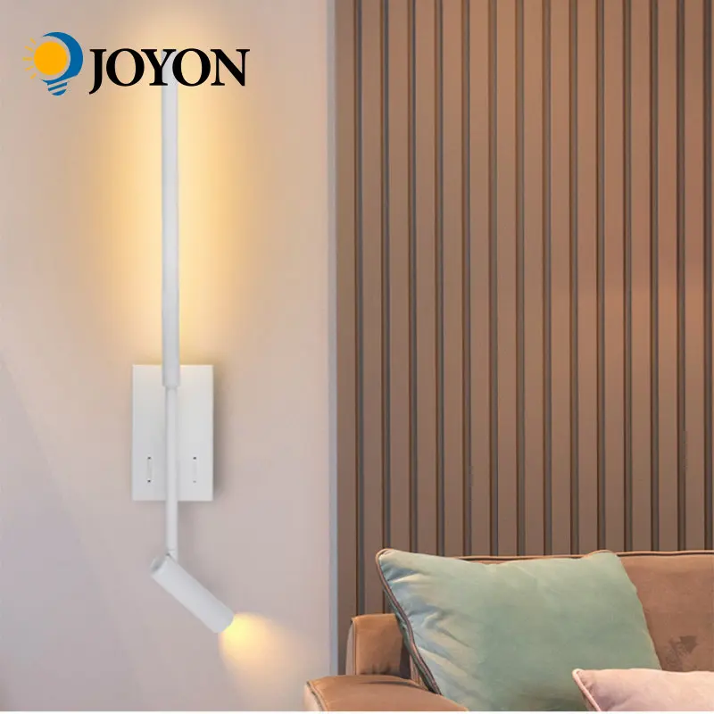 

Nordic Long 9W+3W Simple Bedroom Bedside Wall Lamp for Home Bedroom Living Room Surface Mounted Sofa Background Lighting