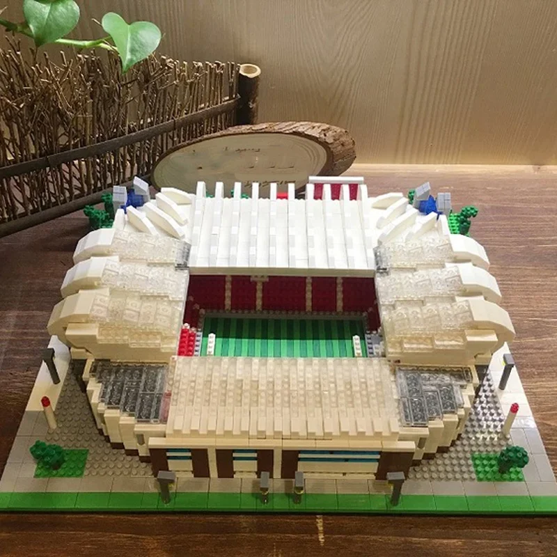 PZX World Architecture Brick Football Old Trafford Stadium Soccer Field 3D Mini Diamond Building Blocks Toys for Children No Box