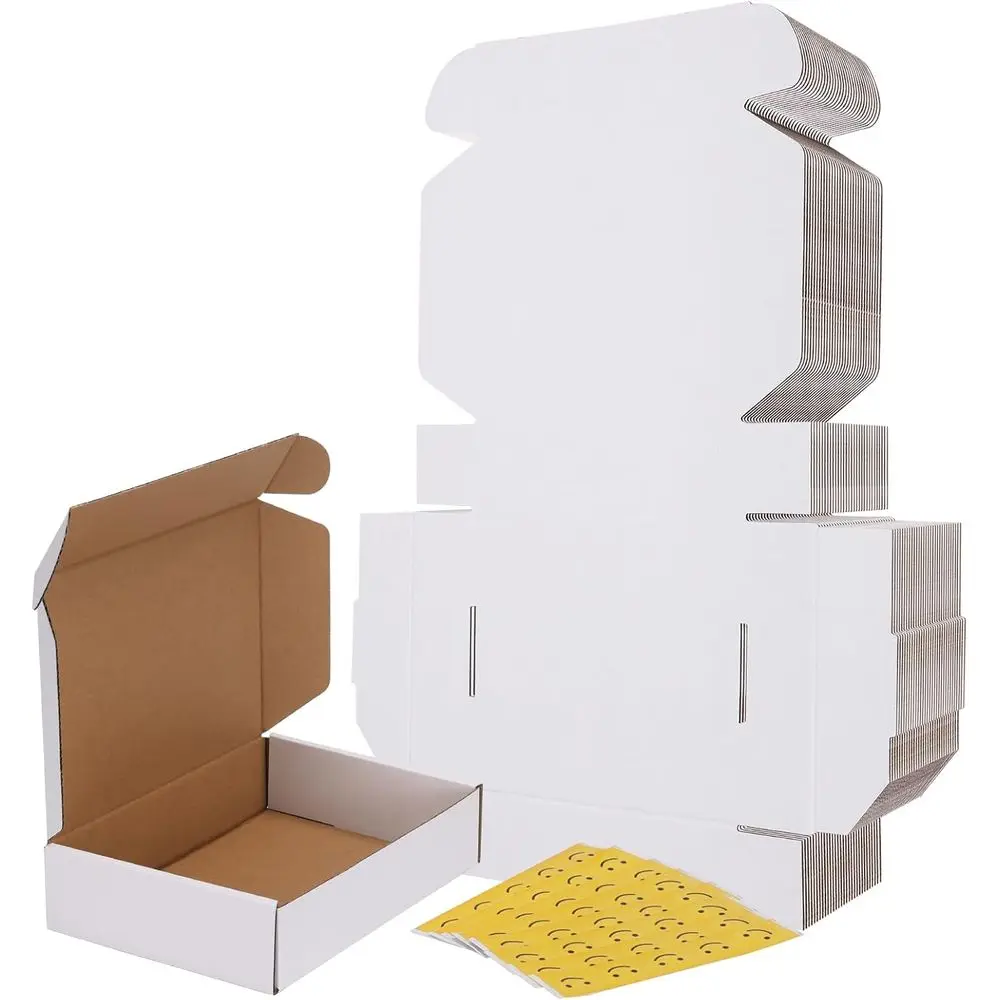30 Pack 9x6x2 White Corrugated Cardboard Shipping Boxes for Small Business Mailing