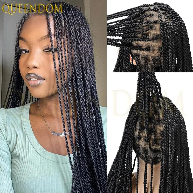 

Синтетические сенегальские плетеные парики в коробке, бордовый парик спереди, для чернокожих женщин, полный кружевной парик из искусственного локонов, парики с косами богини