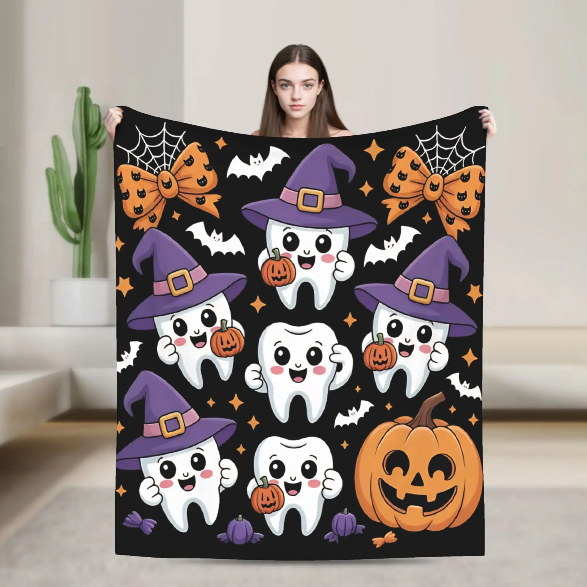 Blankets Fleece All Season Cartoon Teeth Helloween Breathable Lightweight Throw Blankets for Bedding Couch Bedspread